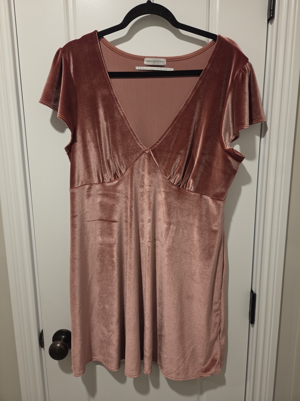 Urban Outfitters Rose Gold Velvet Short-Sleeve V-Neck Dress XL
